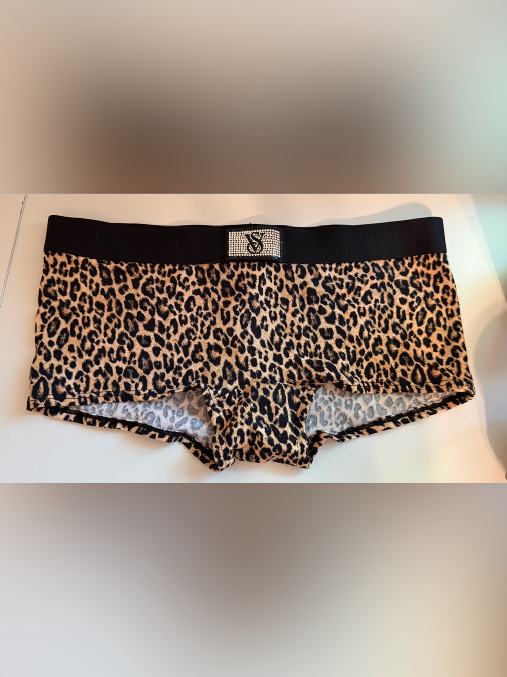 Victoria’s Secret Pink Leopard Print Rhinestone Logo Boyshort Panties Size S NWT